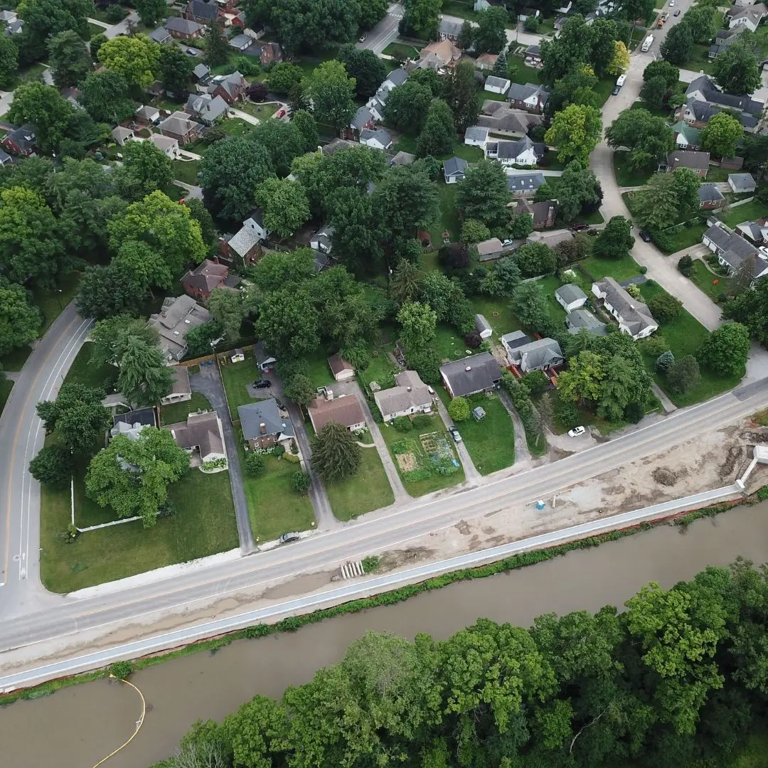 aerial of passive flood barrier