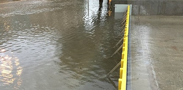 Houston Galleria - Sage garage entrance -protected by passive flood barrier during Hurrican Harvey_FloodBreak Floodgate Save