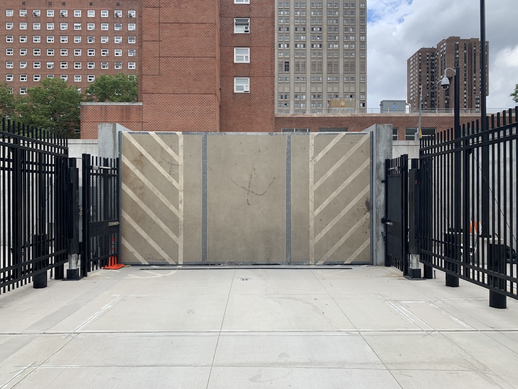 FloodBreak passive automatic flood barrier in raised positon